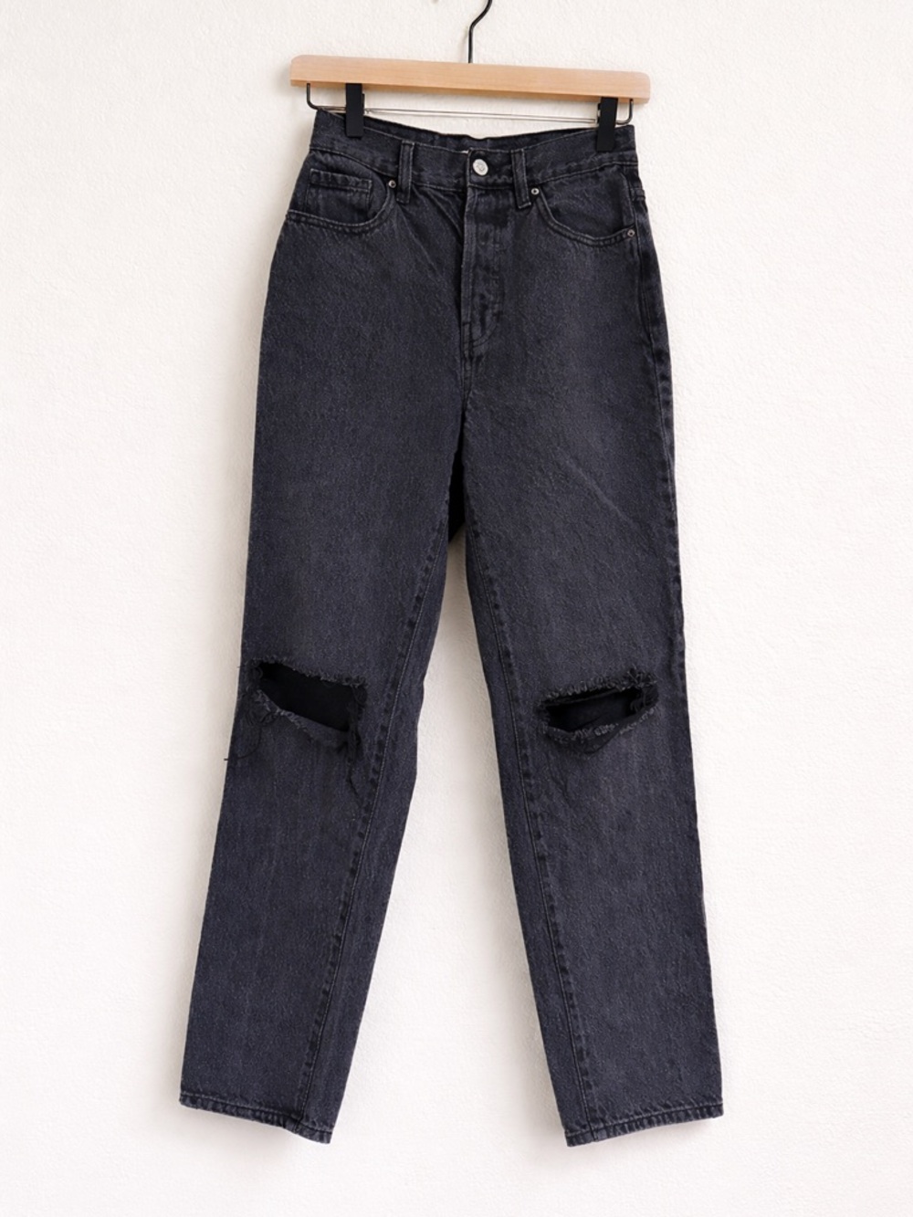 PacSun Black Dad Jeans Size 25 High Rise Straight Leg Distressed Ripped Knees